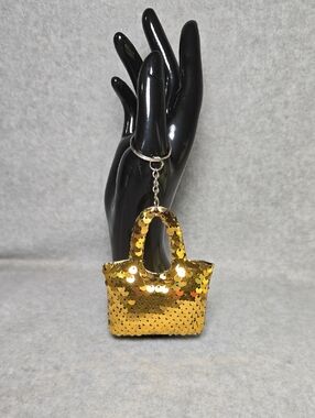 Gold Sequin Mini Tote Keychain - Women Bags